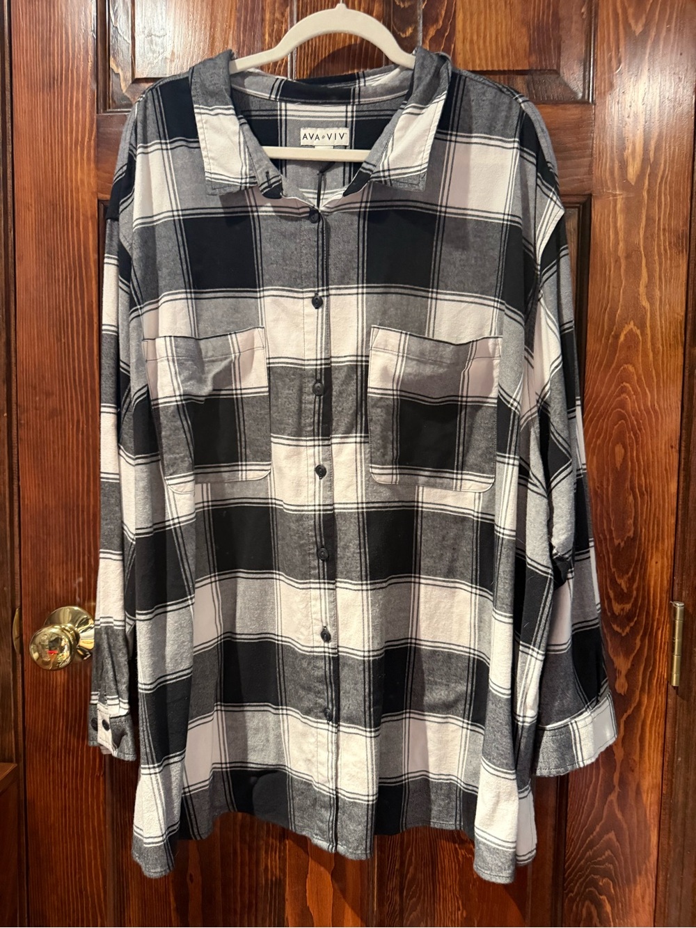 Ava & Viv Black and White Plaid Button-Down Shirt